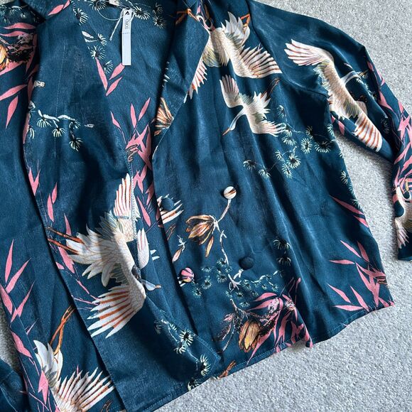 NWT ASOS Blue Swan Silky Smooth Button Up Cropped Oversized Blazer Kimono US 6 - Picture 7 of 11